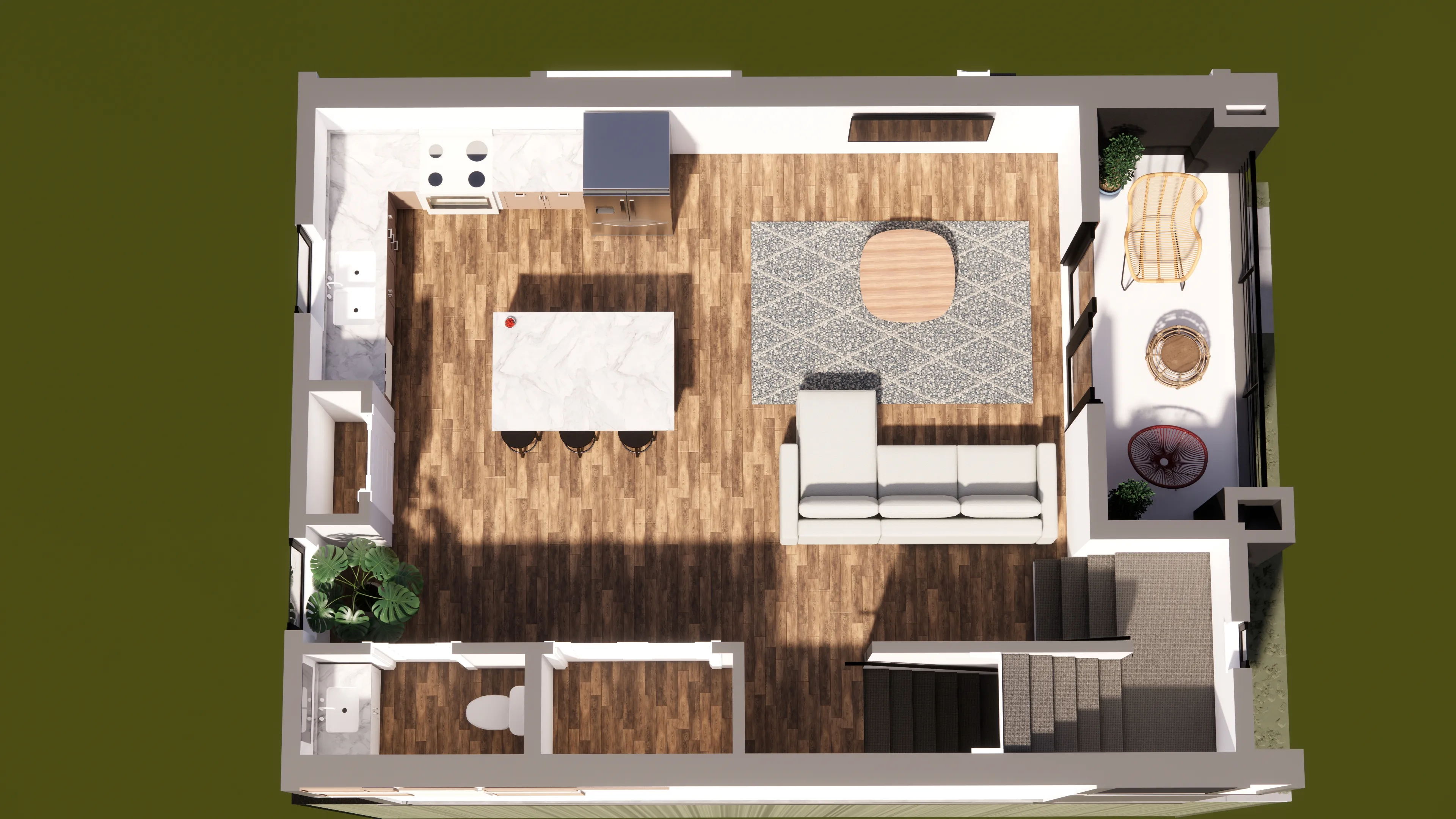 Level 2 floorplan showing the open-concept kitchen, living room, and balcony
